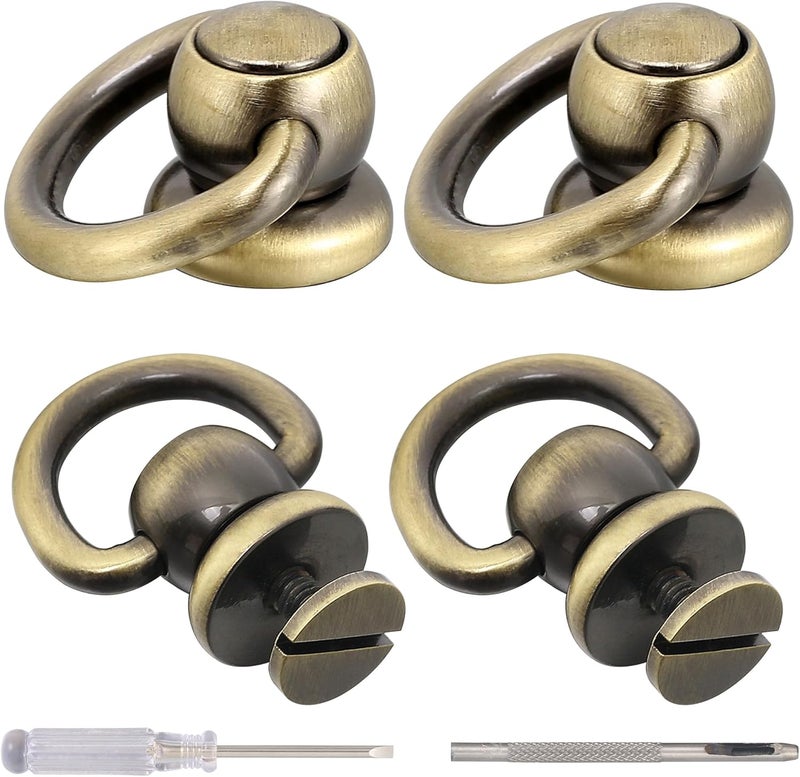 Notgia 4Pcs D Rings for Purse Brass Rivets for Leather Rotatable Purse Strap Hardware Ball Button Studs for Handbag D Rings Chicago Screws for Repair Purse Dog Collar Leather Crafts (Brushed Bronze) - Image 1